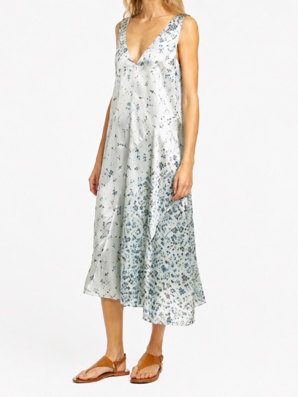 NWT - Vince - Asymmetrical Satin Floral Sleeveless Midi Dress - Size Small